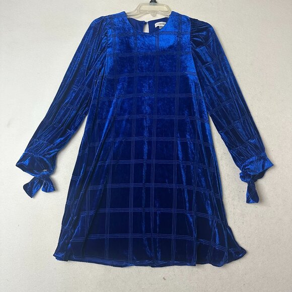 Calvin Klein dress sz 4 Cobalt Royal Blue Velvet round neck grid pattern holiday - Picture 1 of 7